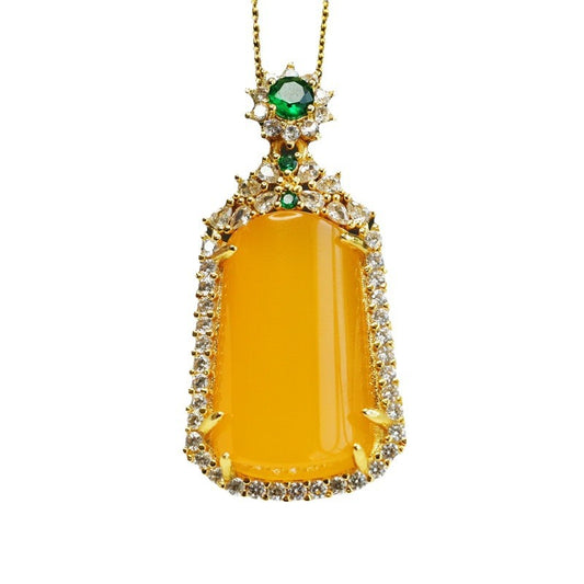 Yellow Chalcedony Trapezoid Peace Plaque Pendant — No Chain