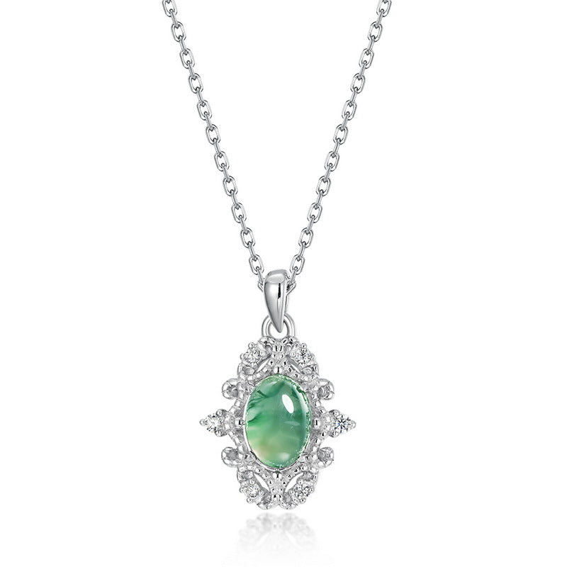 S925 Sterling Silver Moss Agate Vintage-Inspired Necklace