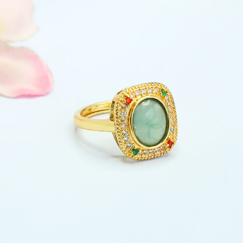 Blue-Water Jadeite Vintage Square Ring
