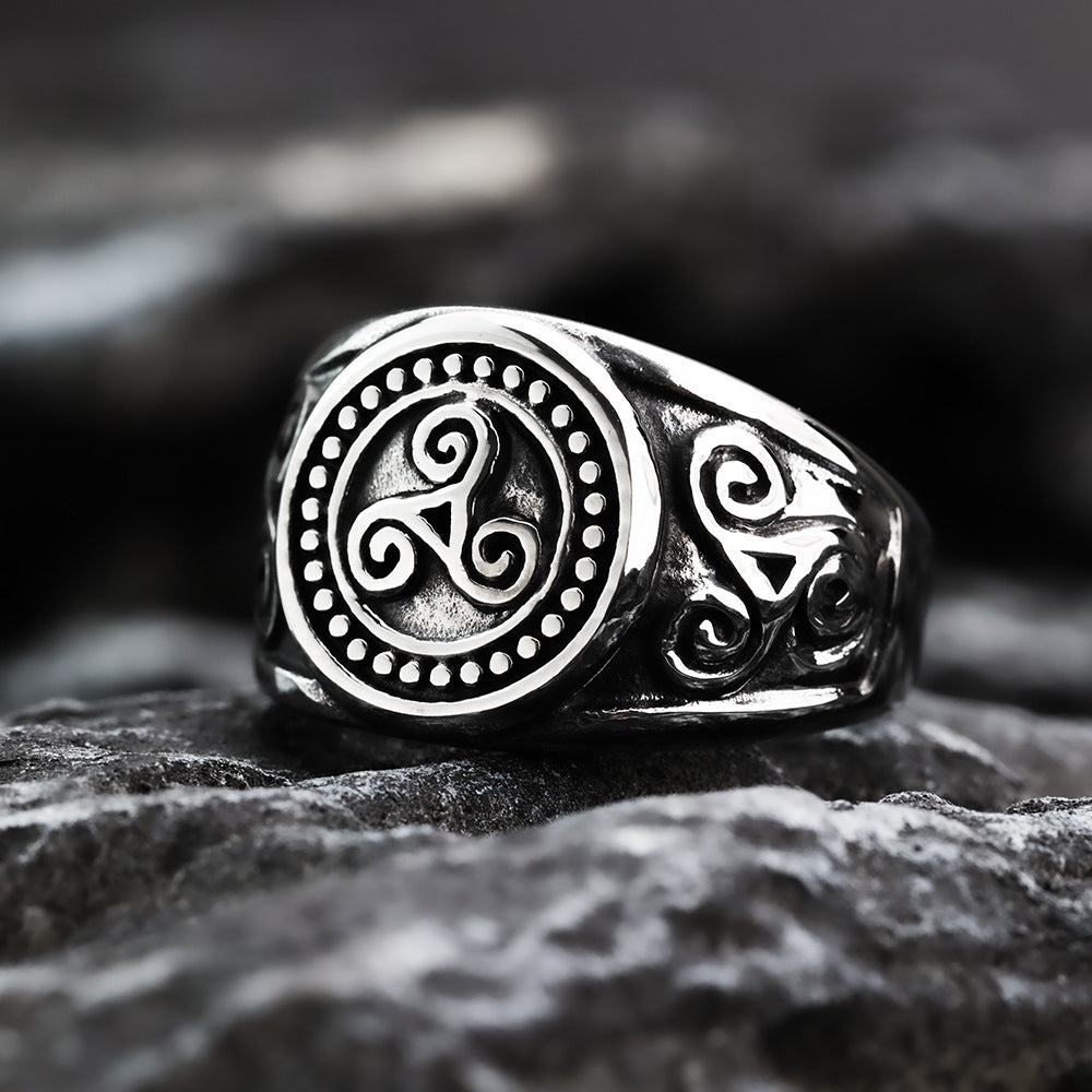 European And American Retro Stainless Steel Men's Ring Vortex Viking Symbol