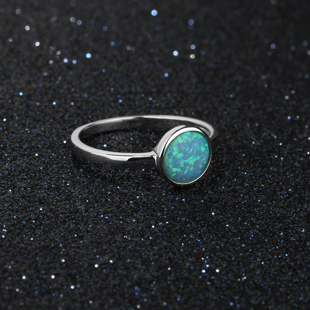 Planderful Jewelry Opal Ring In Sterling Silver With Blue Oval Opal For Everyday Elegance