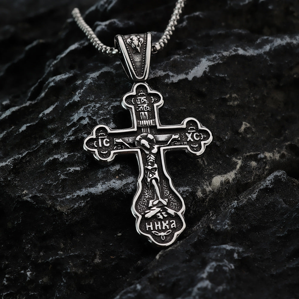 European And American Retro Titanium Steel Men's Jewelry Personalized Double-Sided Cross Letter Necklace