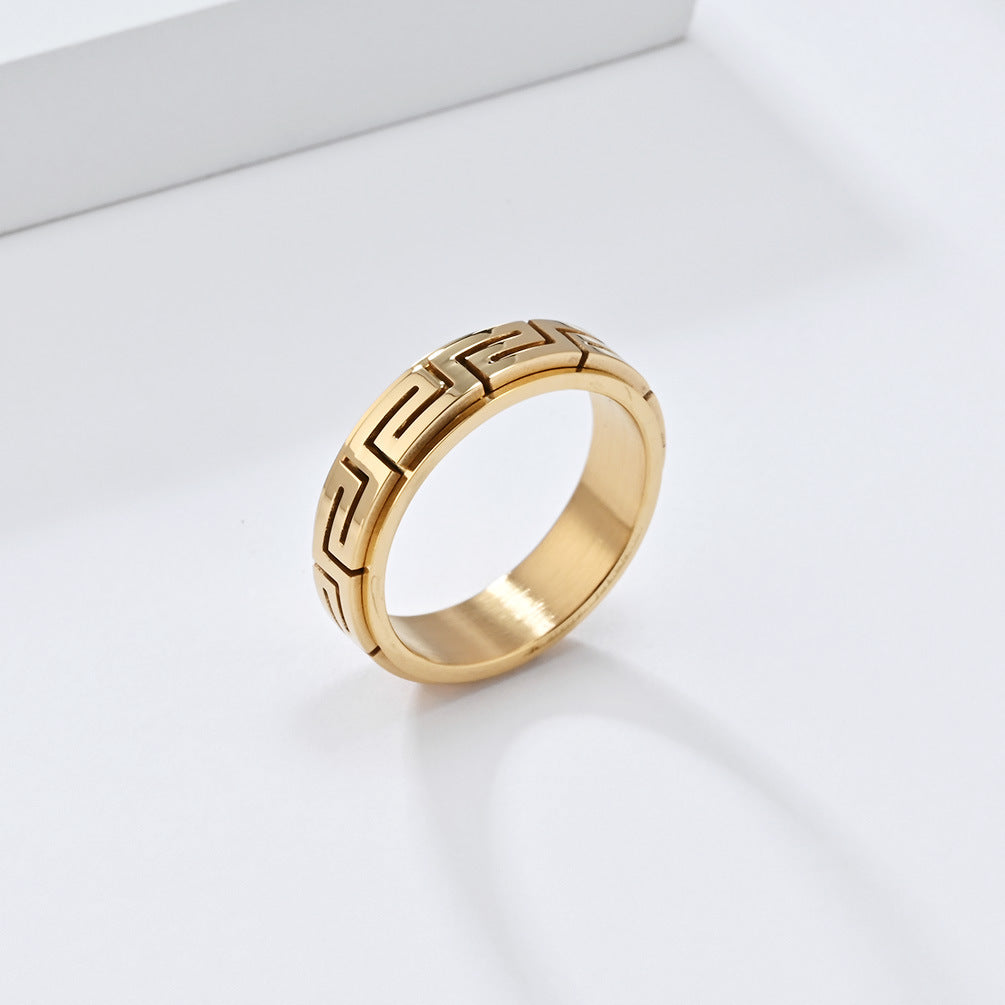 INS Simple Personality Great Wall Pattern Titanium Steel Ring for Decompression Relief in European American Fashion