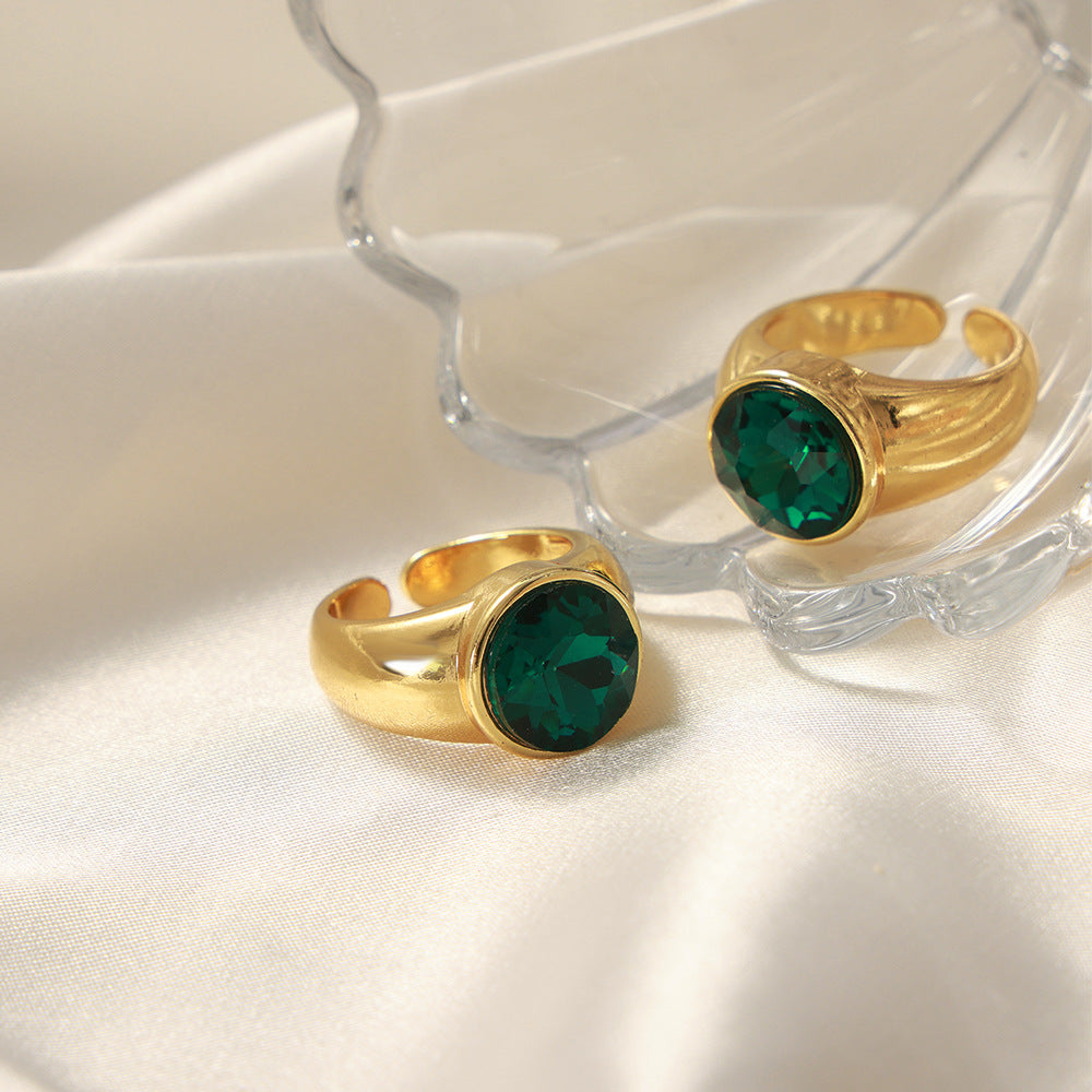 Green Zircon Copper Inlaid Opening Ring - Luxe Jewelry for Women