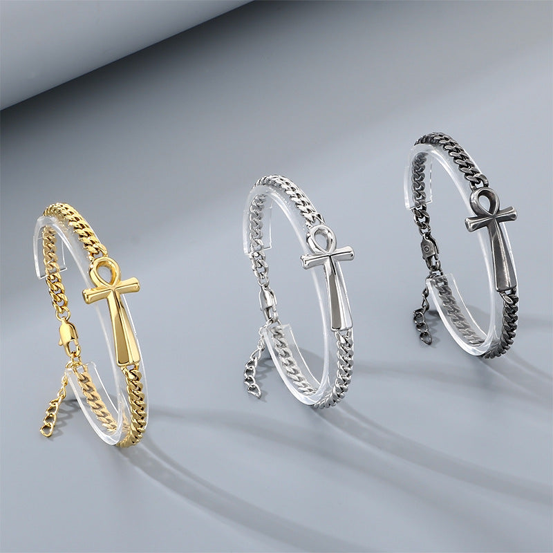 Talisman Of Life – Antique Ancient Egyptian Anka Cross Cuban Chain Titanium Steel Unisex Bracelet