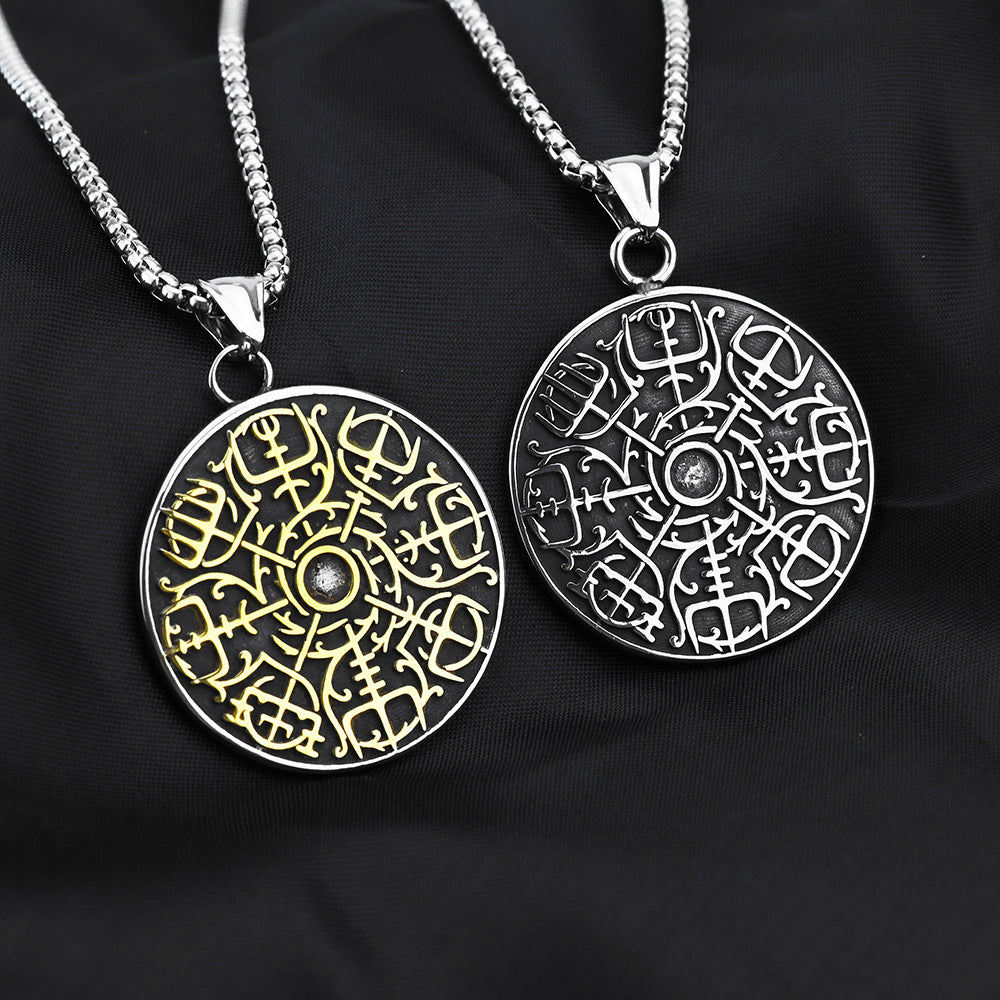 Planderful Norse Legacy Viking Compass Pendant For Men In Durable Stainless Steel Titanium Retro Necklace