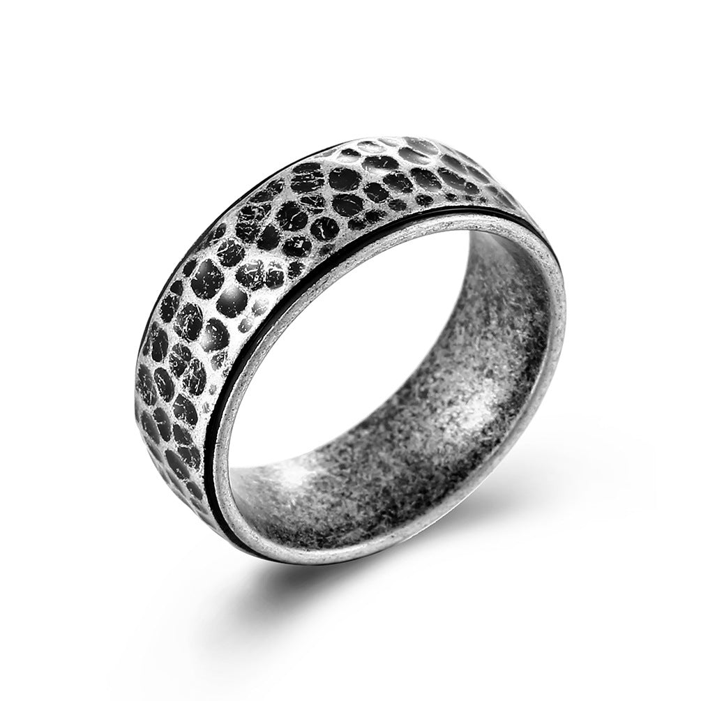 Planderful Unisex Stainless Steel Punk Ring Handmade Moon Pattern Beating Design