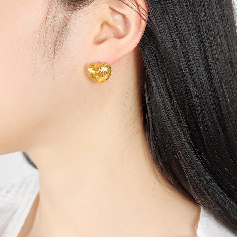 French Love Earrings: Elegant and Timeless Metal Peach Heart Earstuds with 18K Gold Plating