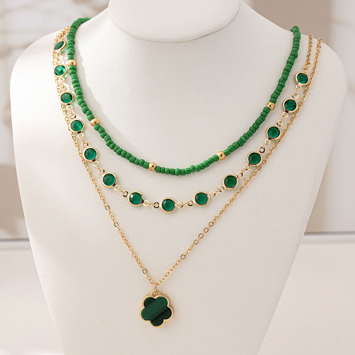 Planderful Vienna Verve Clover Stacked Necklace Set – Versatile Bohemian Style