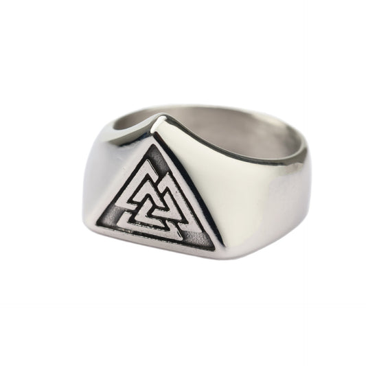 Planderful Shop Stainless Steel Viking Triangle Ring For Men Edgy Punk Hip Hop Style Durable