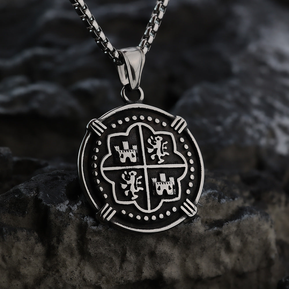 Hip Hop Vintage Spanish Pirate Titanium Steel Men's Pendant Necklace Jewelry