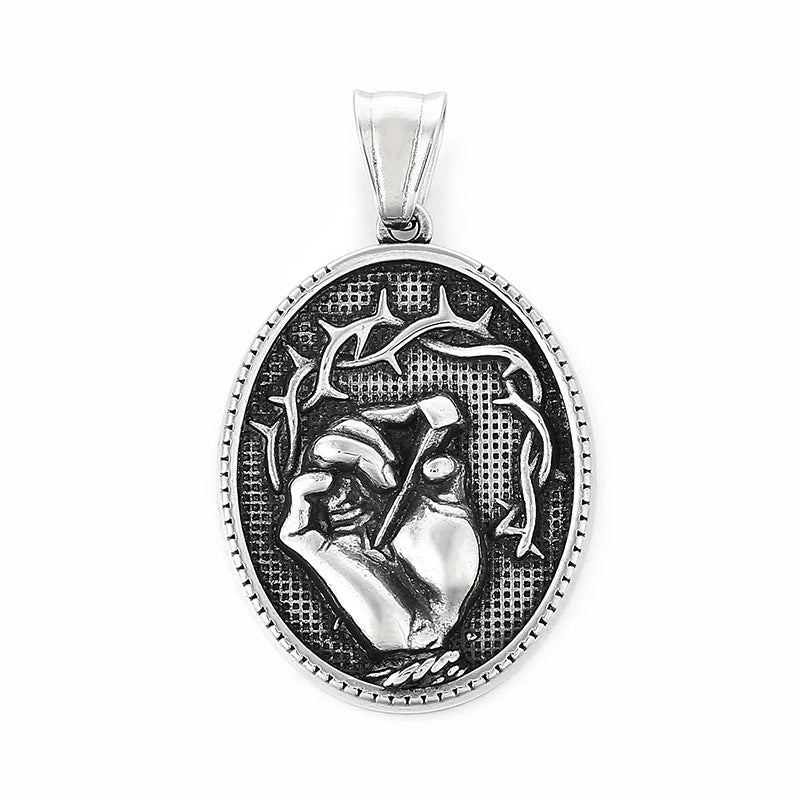 Punk Retro Maria Stainless Steel Men's Round Pendant - Planderful Everyday Genie Collection