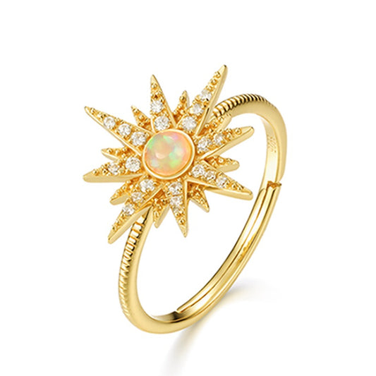 Round Opal Zircon Sun Opening Sterling Silver Ring