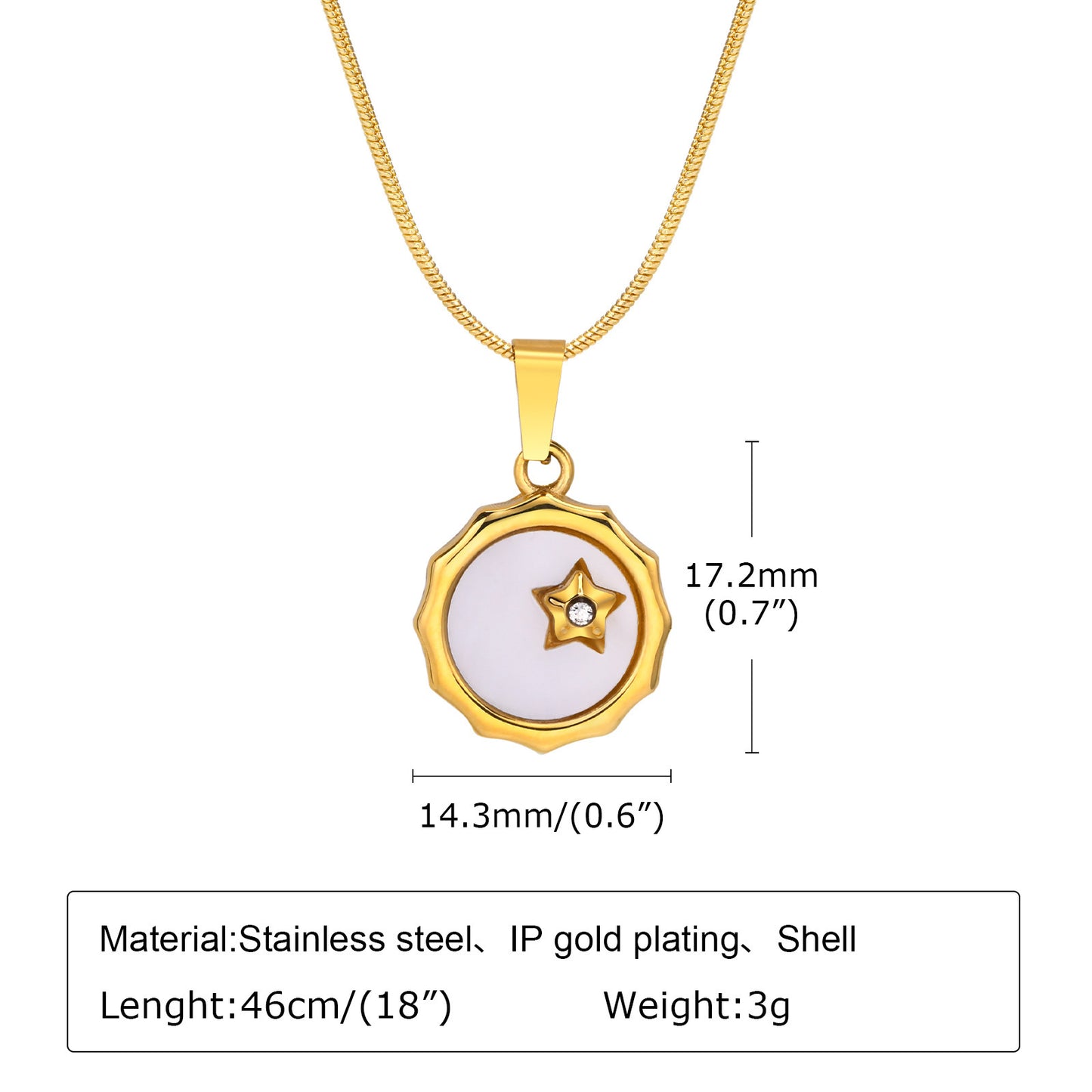 Stainless Steel Necklace Wholesale Shell Pentagram Pendant Gold