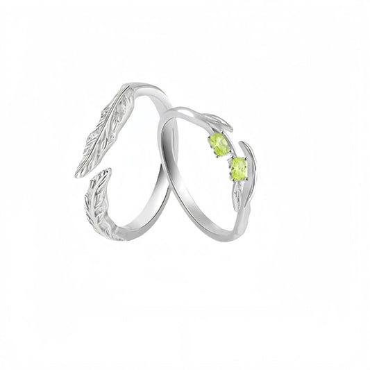 Planderful Sterling Silver Olive Green Couple Ring For Lovers Adjustable Fresh Festival Gift