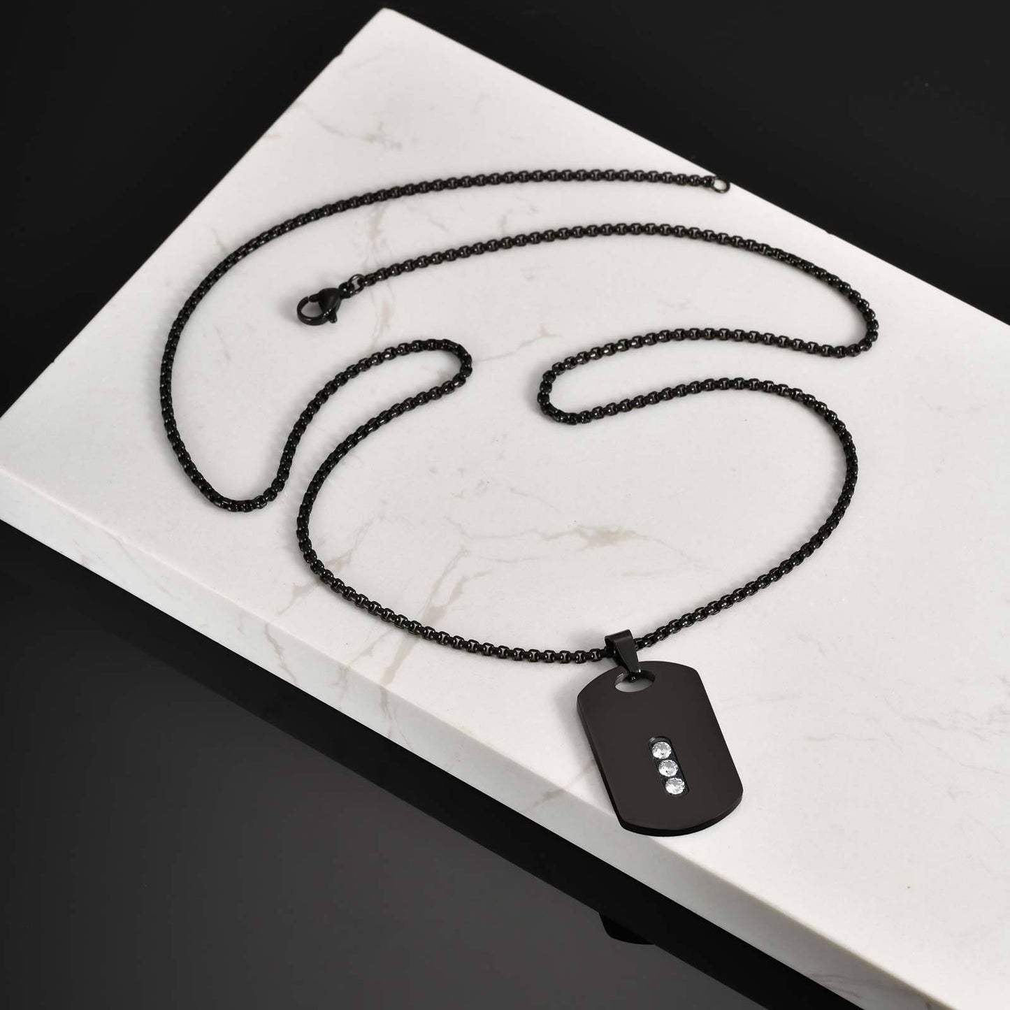 Planderful Mens Stainless Zircon Dog Tag Geometric Necklace