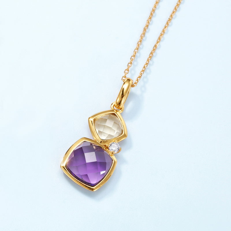 S925 Sterling Silver Crystal Square Pendant Necklace
