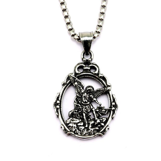 Planderful Shop Vintage Stainless Steel Angel Necklace With Order Of St Michael Pendant For Men And Women