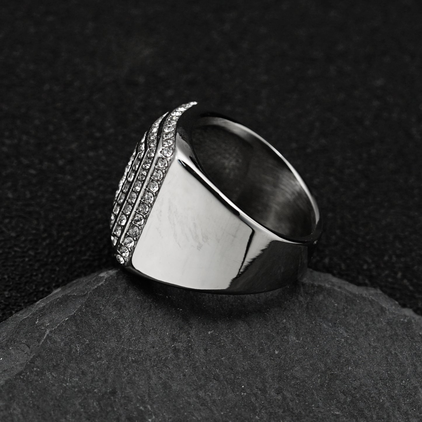 Planderful Titanium Zircon Four Layer Ring For Men And Unisex Luxury Hip Hop Style