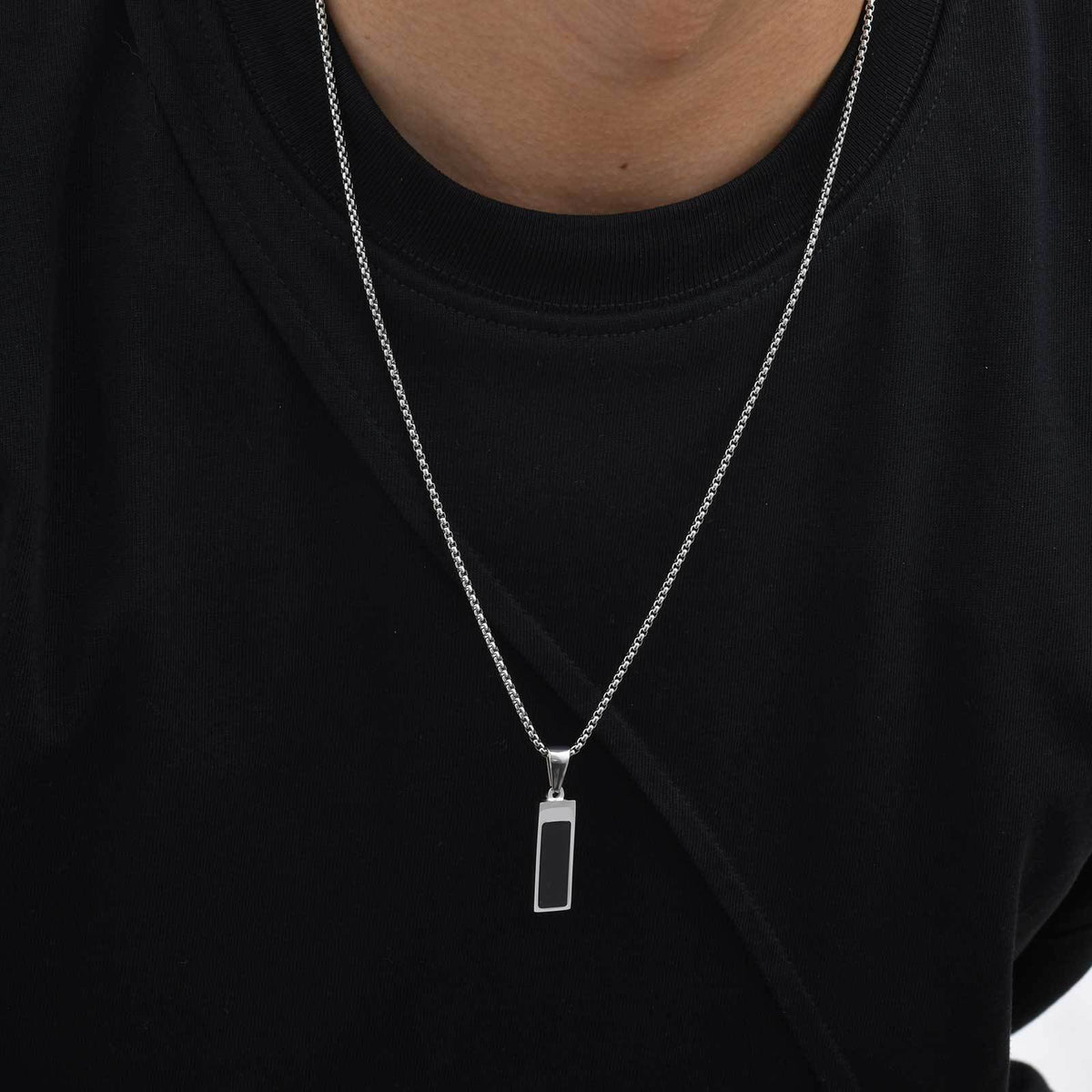 Minimalist Bar Pendant — Black or Silver, Chain Optional