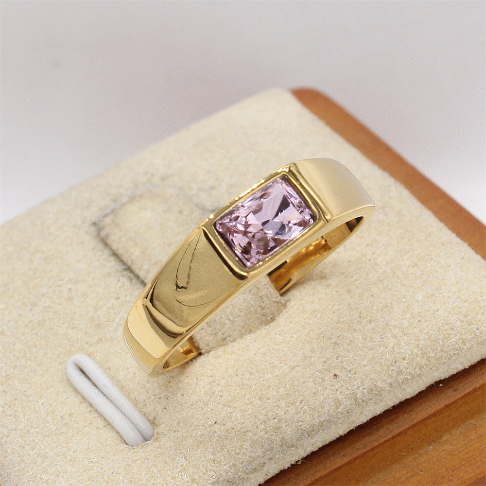 Planderful Jewelry Steel Ring With Rectangular Stone