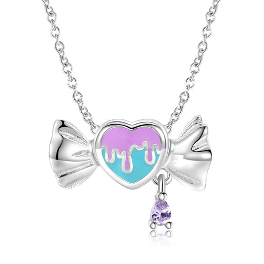 Dopamine Colourful Candy Pendant Purple Zircon Silver Necklace