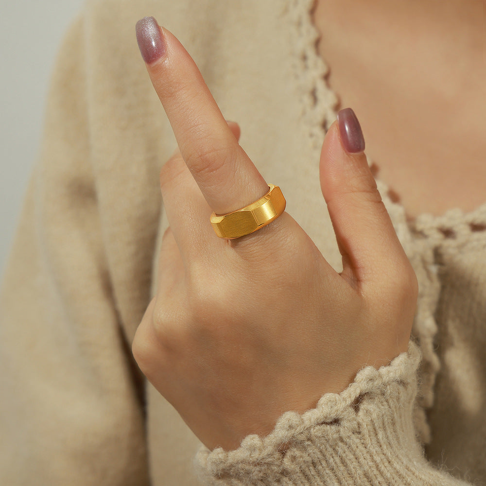 Modern Minimalist Titanium Steel Gold-Plated Geometric Ring Set for Women