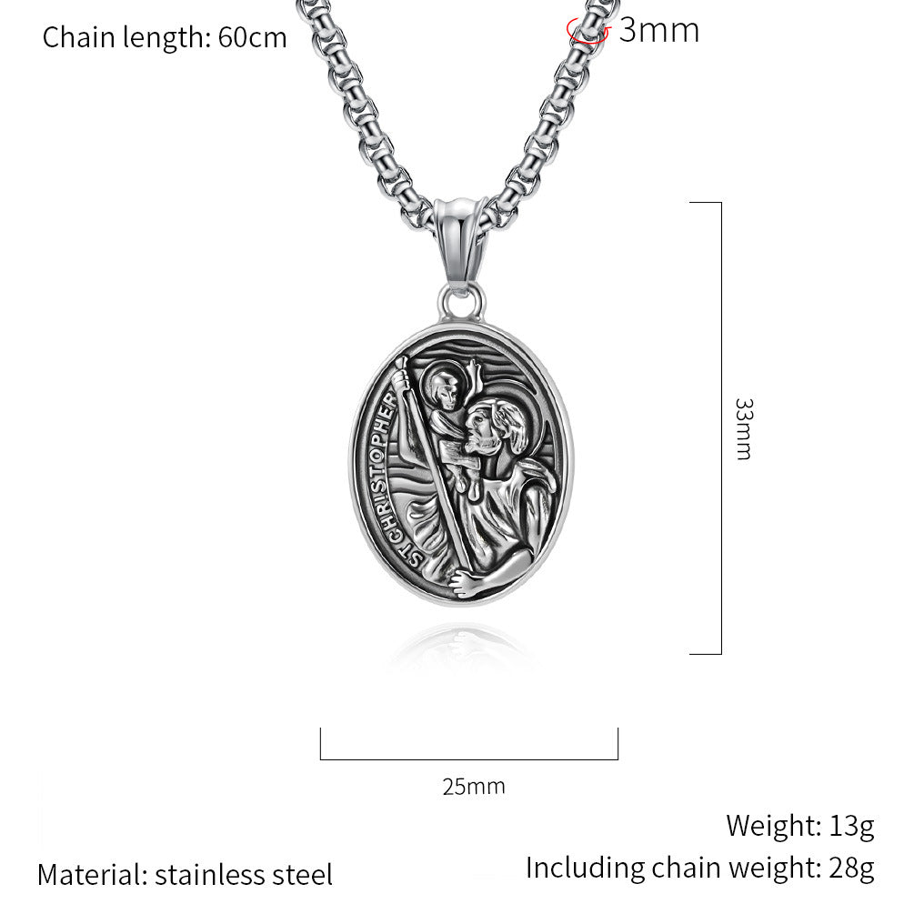 Planderful St Christopher Necklace For Men Titanium Steel Pendant Retro Literary Style Everyday Genie