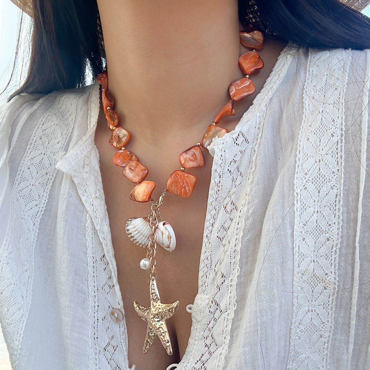 Ocean Wind Shell Piece Starfish Necklace Vacation Irregular Necklace