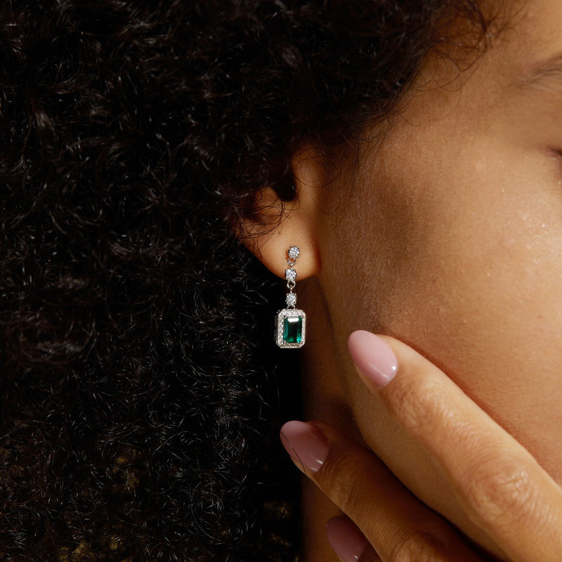 S925 Sterling Silver Lab-Grown Emerald Signature Stud Earrings