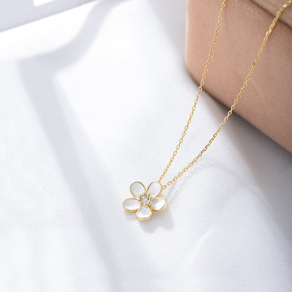 S925 Sterling Silver Inlaid Zircon Dripping Oil Small Flower Pendant Necklace Hot-Selling Wind