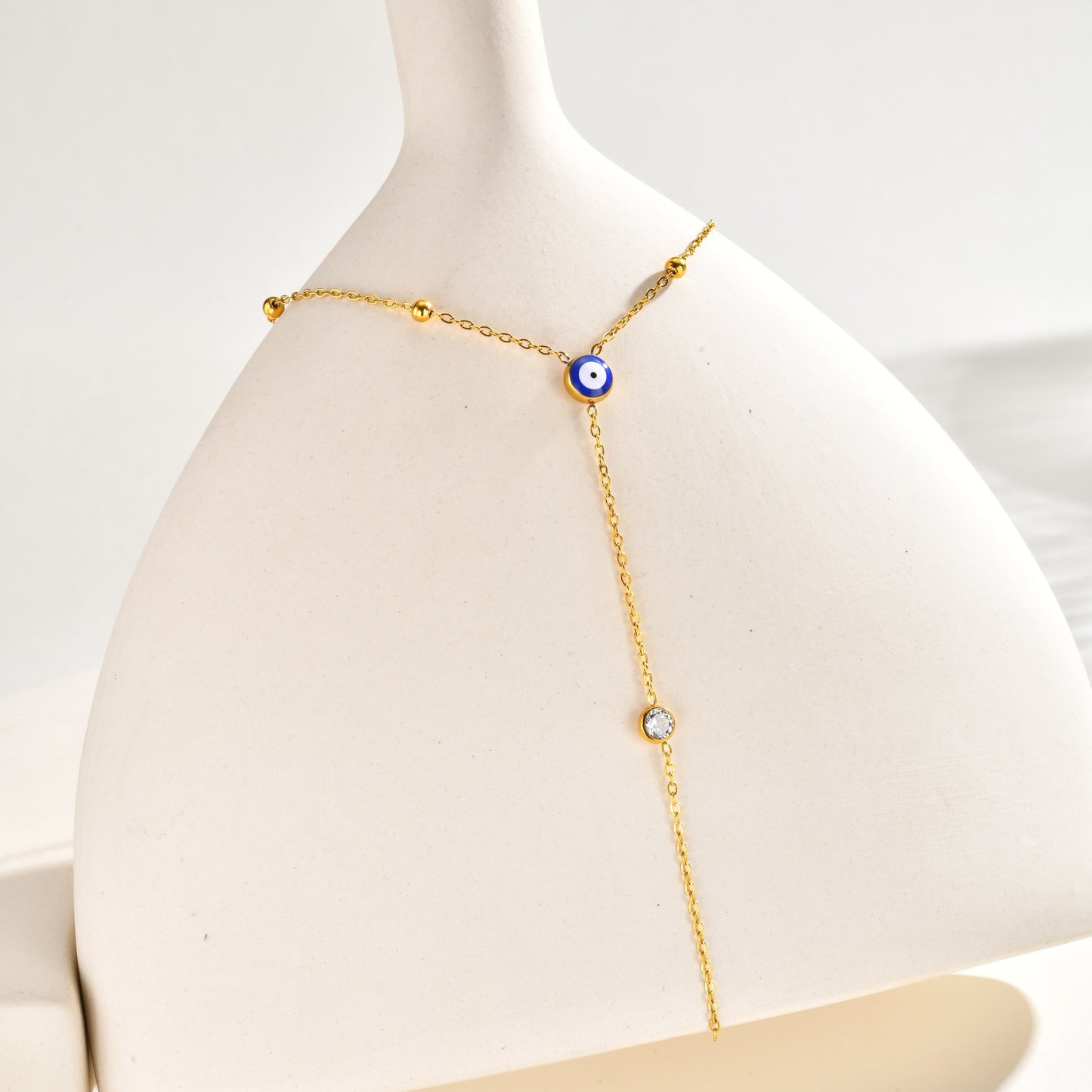 Bohemian Turkish Blue Eyes Stainless Steel Demon's Eye Zircon Y-Shaped Women's Necklace