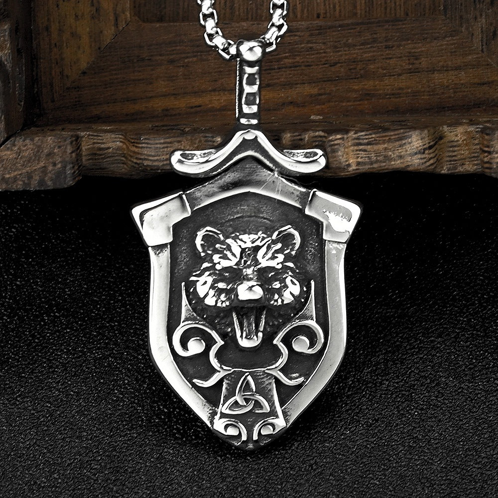 European And American Retro Stainless Steel Viking Wolf Pendant Necklace