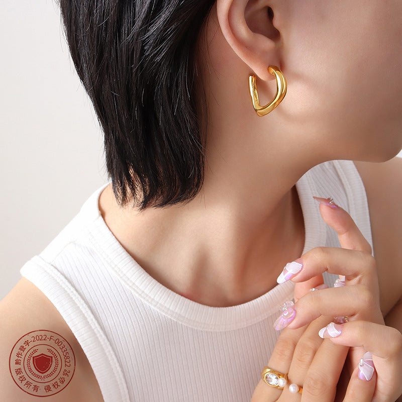 Geometric Minimalist Gold-Plated C-Shaped Earrings - Trendy Ear Jewelry