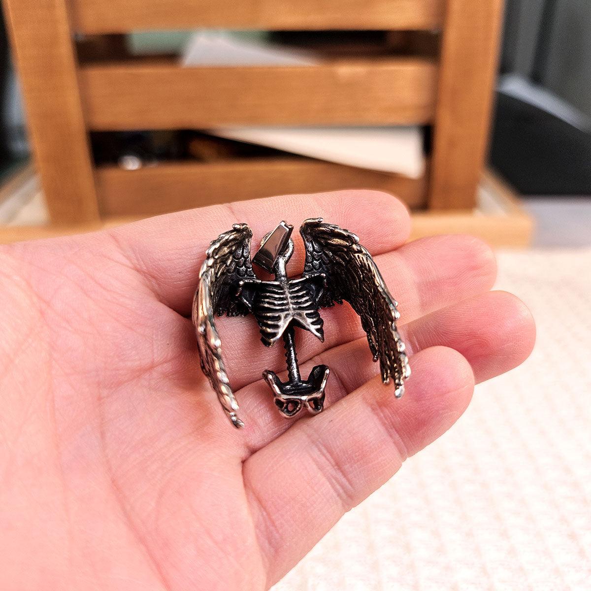 Half-Body Skull Wings Men's Stainless Steel Pendant Halloween Necklace