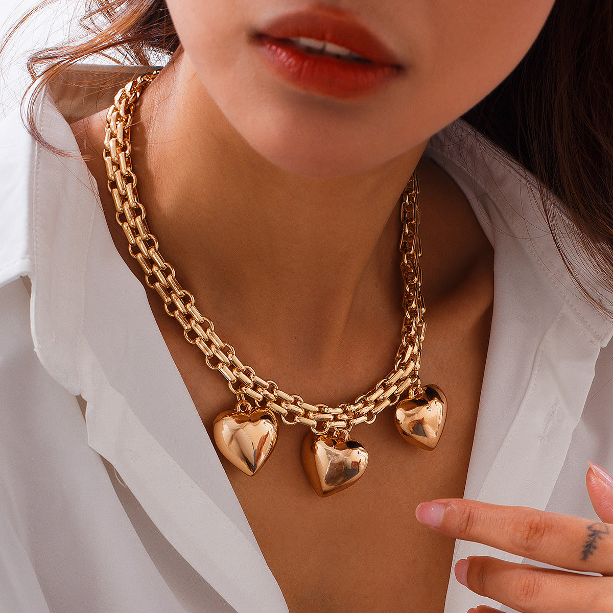 Planderful Collection Vienna Verve Geometric Double Chain Necklace For Women Personalized Bold Statement Jewelry