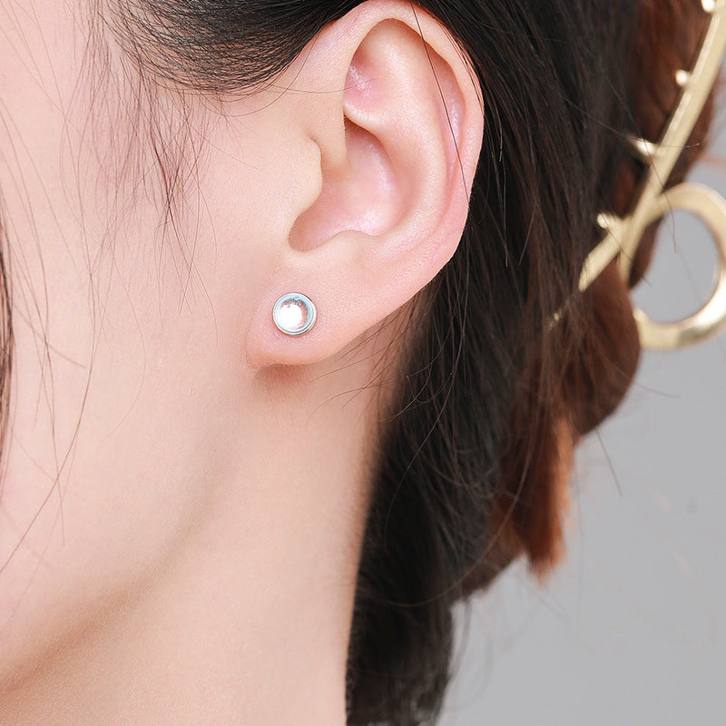 925 Sterling Silver Moon Moonstone Stud Earrings