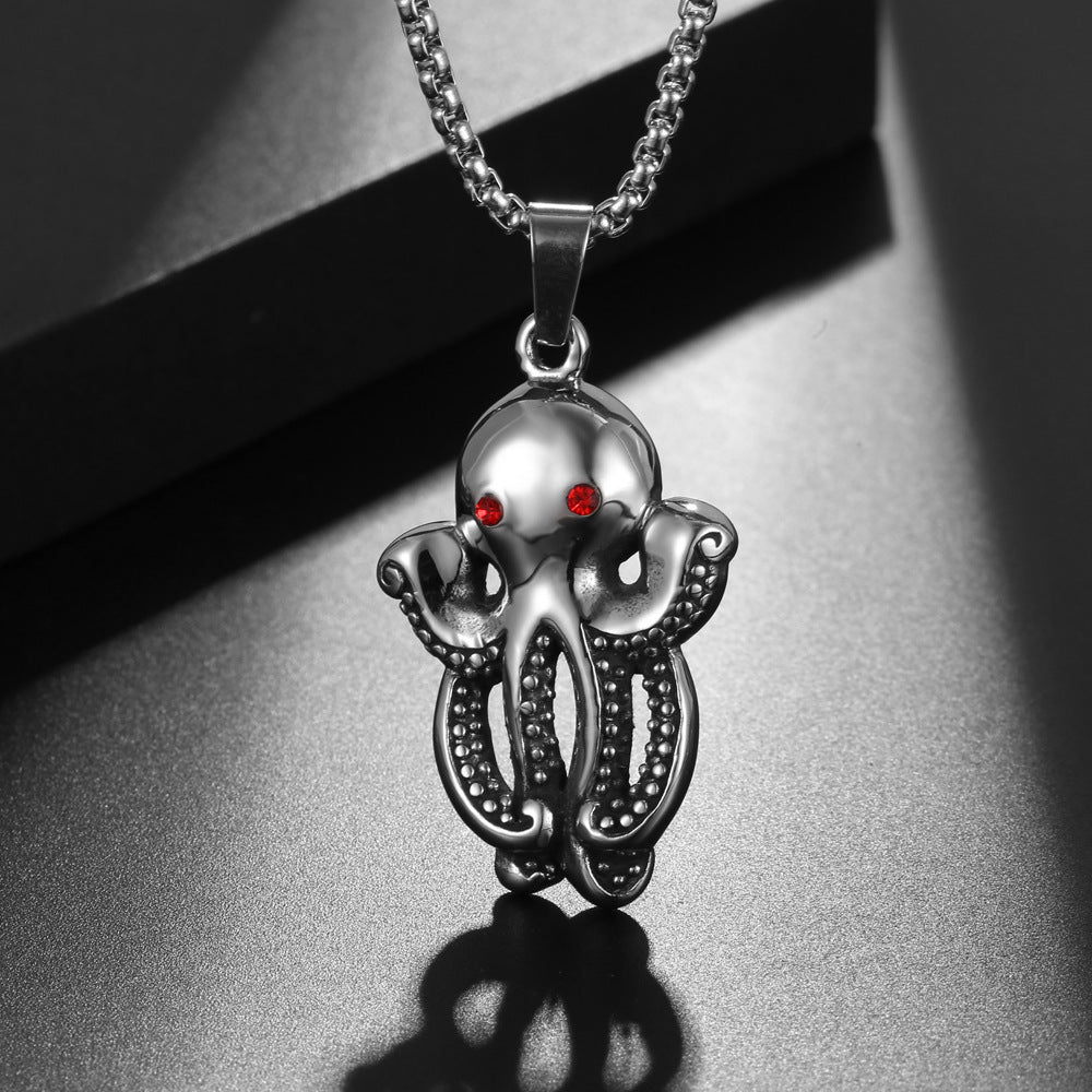 Vintage-Inspired Titanium Steel Men's Necklace with Adorable Octopus Pendant