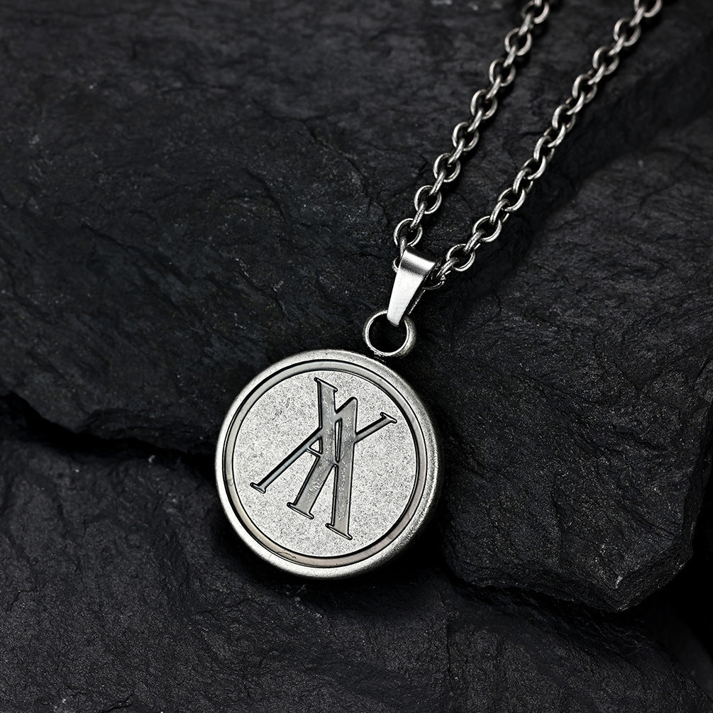 Round Card Pendant Trendy Man Retro Hip-Hop Necklace