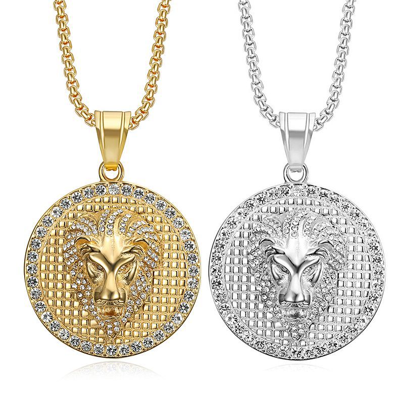 Rhinestone Necklace – Statement Hip Hop Lion Head Pendant