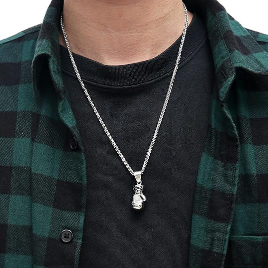 1. Planderful Stainless Steel Boxing Gloves Necklace for Men and Women Unisex Fitness Jewelry Gift