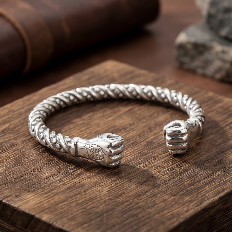 Punk Dark Bamboo Snake Head Skull Open Bracelet Hands Clenched Fist Stainless Steel Men's