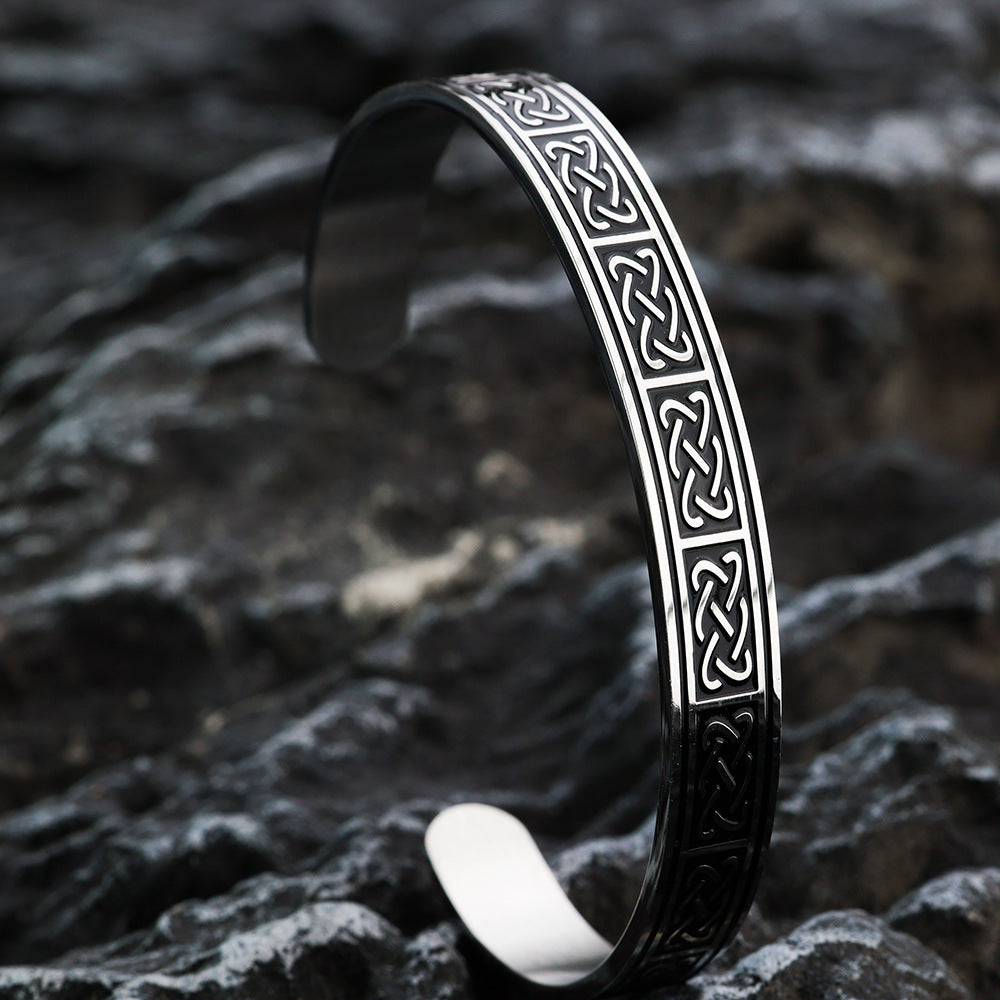 Planderful Celtic Knot Bracelet Solid Stainless Steel Open C Type Unisex For Men And Women Timeless Gift