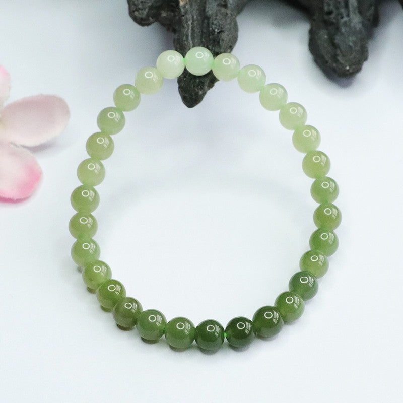 Gradient Qingshui Hetian Jade Bead Bracelet