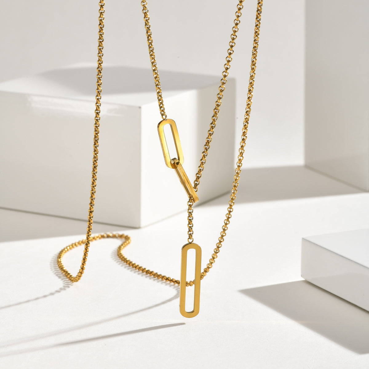 Hollow Stainless Steel Square Adjustable Tassel Style Necklace