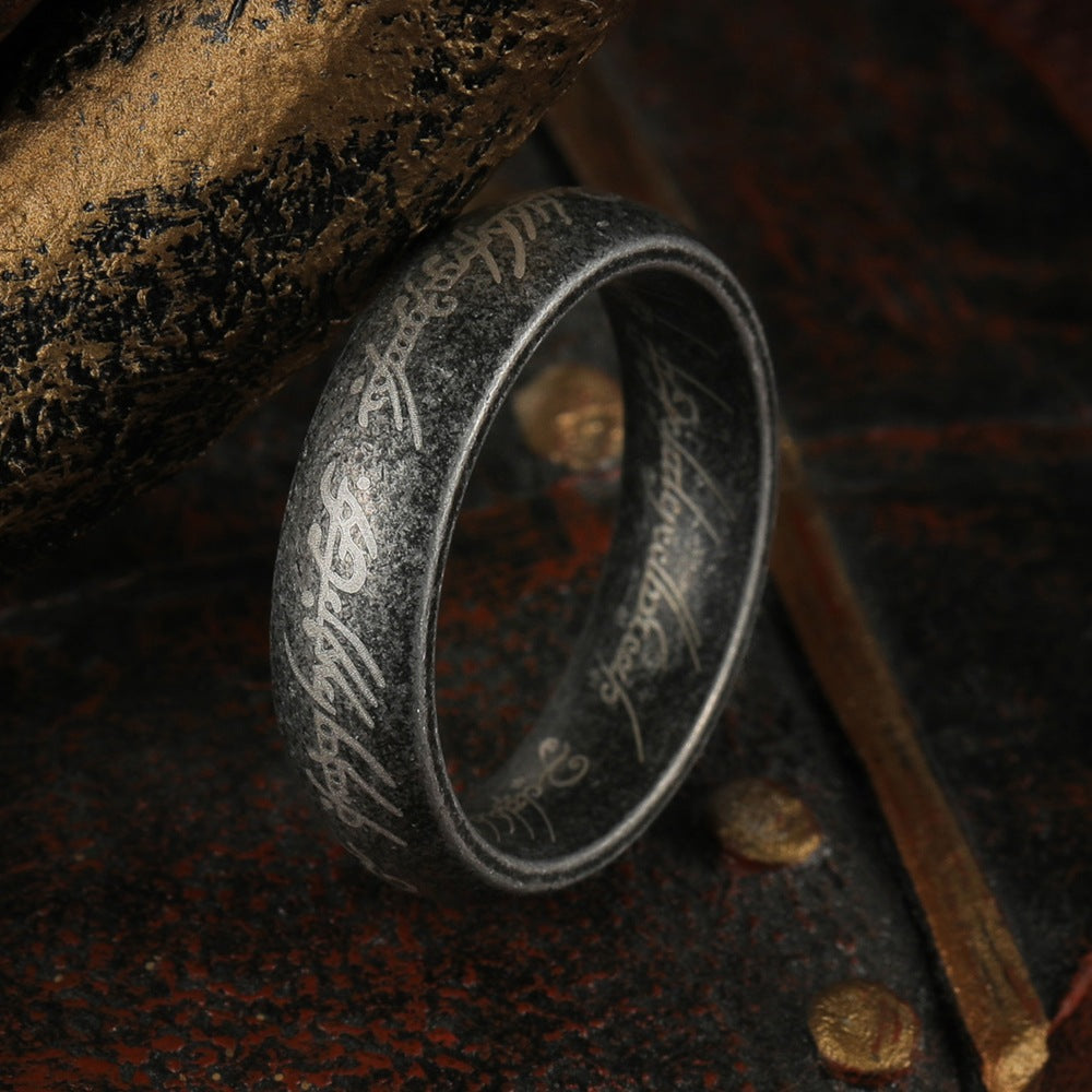 Planderful Lord Of The Rings Ring 6mm Ancient Silver Steel Retro Style For Men And Women With Protection Motif