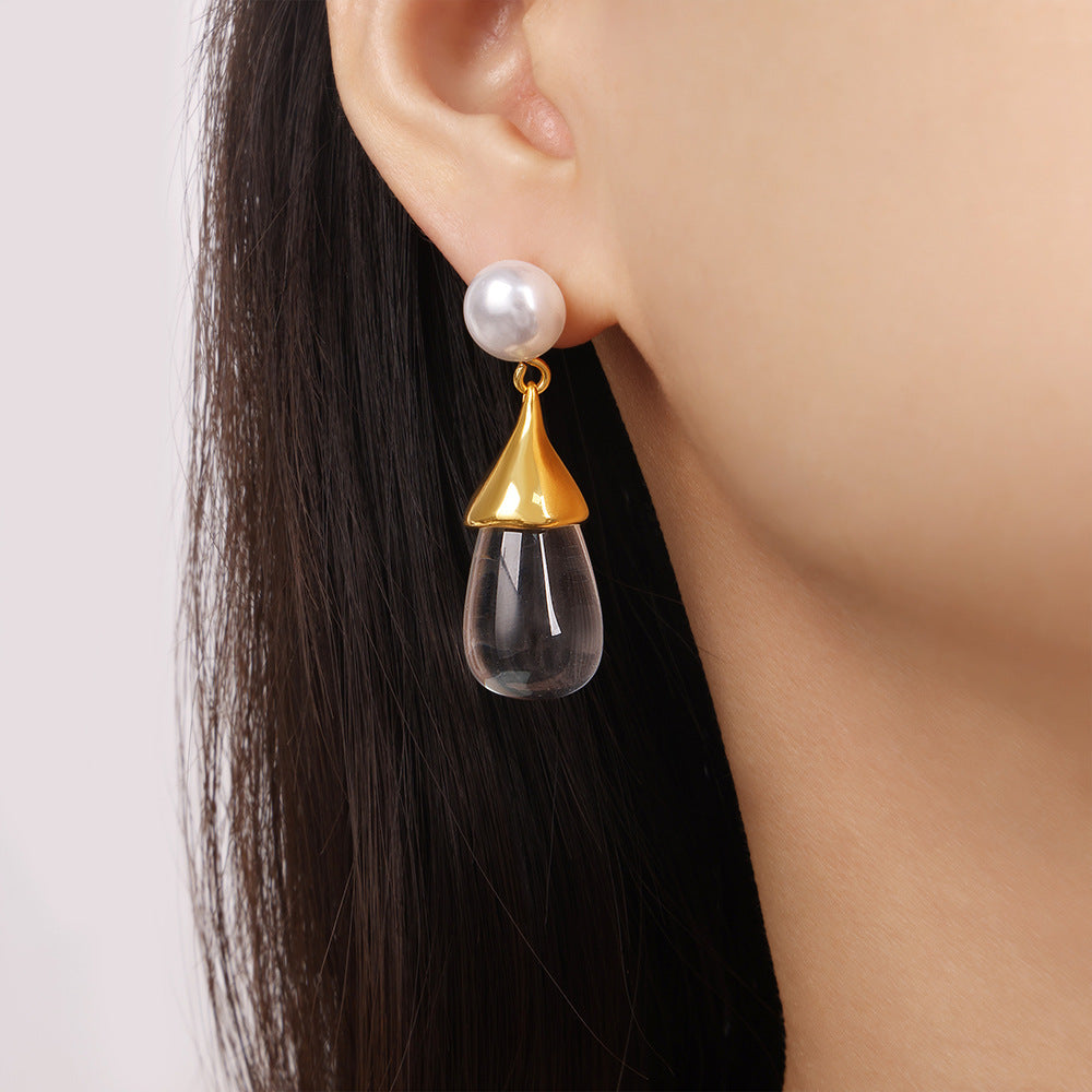 Exaggerated Water Drop Resin Earrings - Titanium Steel Gold-Plated Jewelry