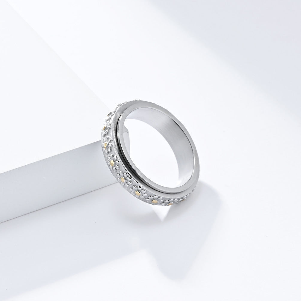 Small Daisy Titanium Steel Rotating Sunflower Ring Jewelry