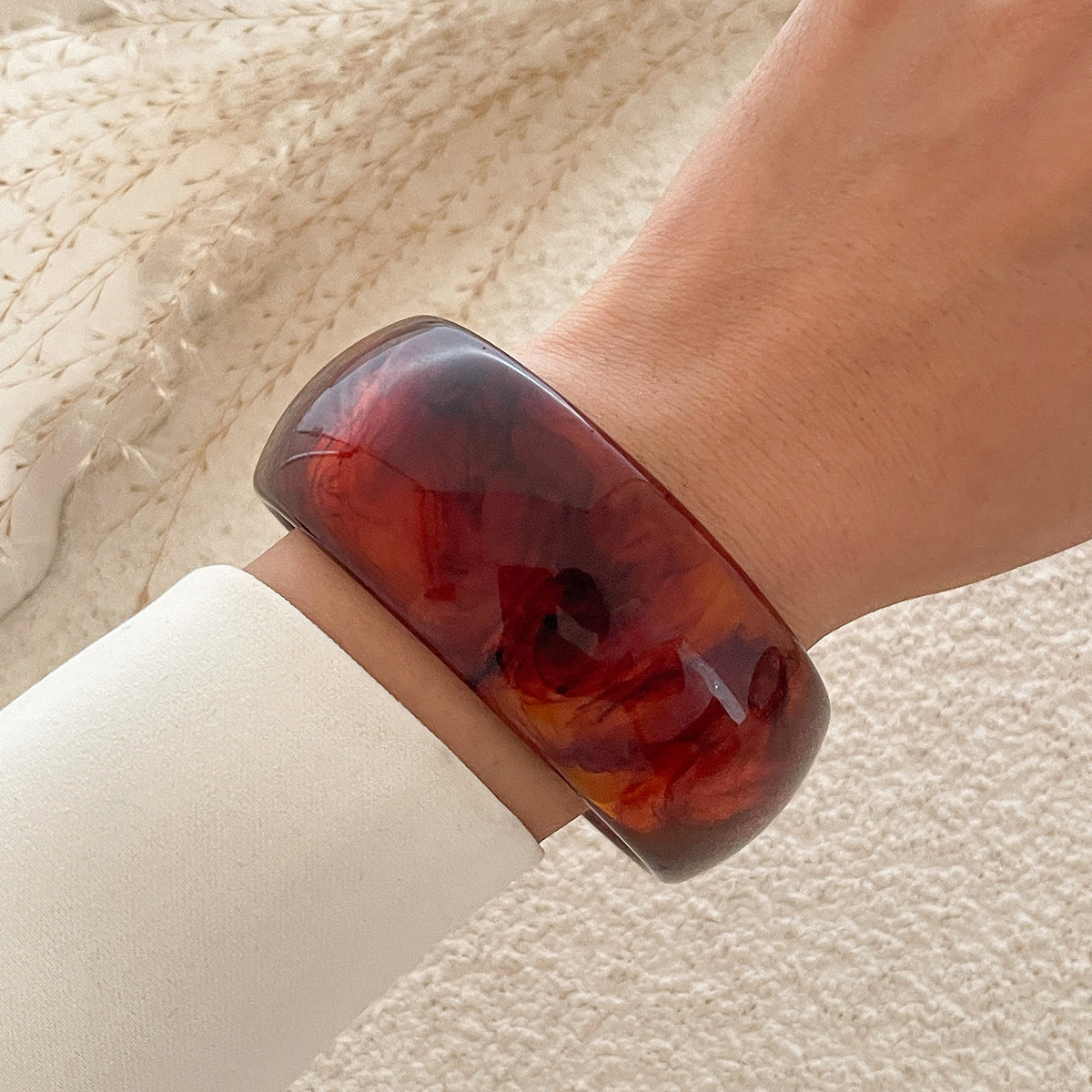 Planderful Vienna Verve Translucent Acrylic Wide Bracelet For Women With Irregular Round Statement Design