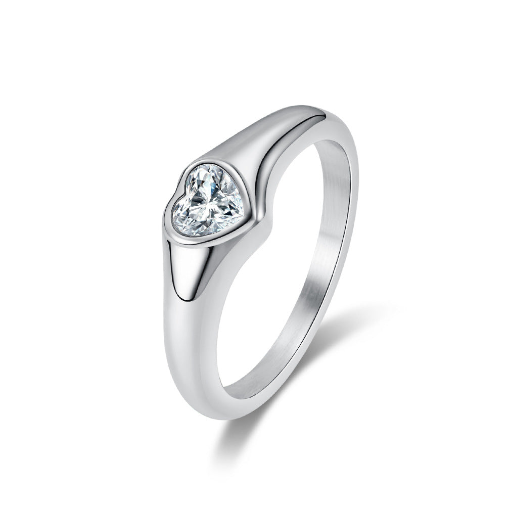 Planderful Zircon Heart Ring For Women Titanium Steel Jewelry Elegant Fashion Wedding Band